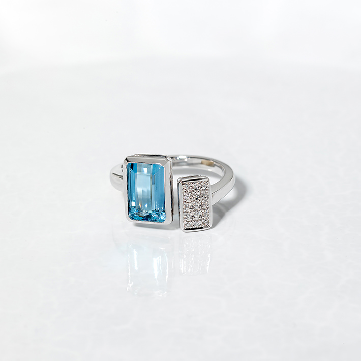 画像：Square double ring / Aquamarine