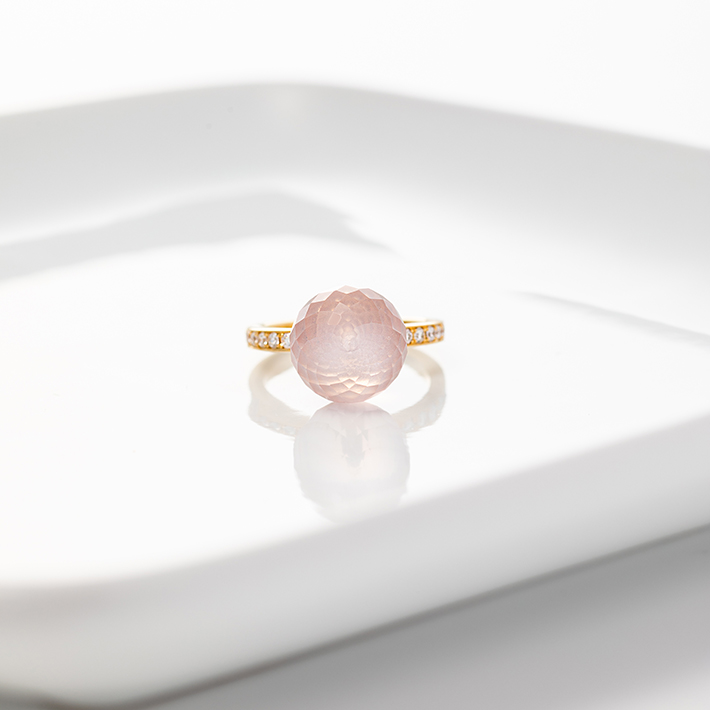 画像：Mirror ball ring Rose Quartz